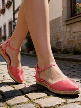 Pink Ankle Strap Flat Espadrilles